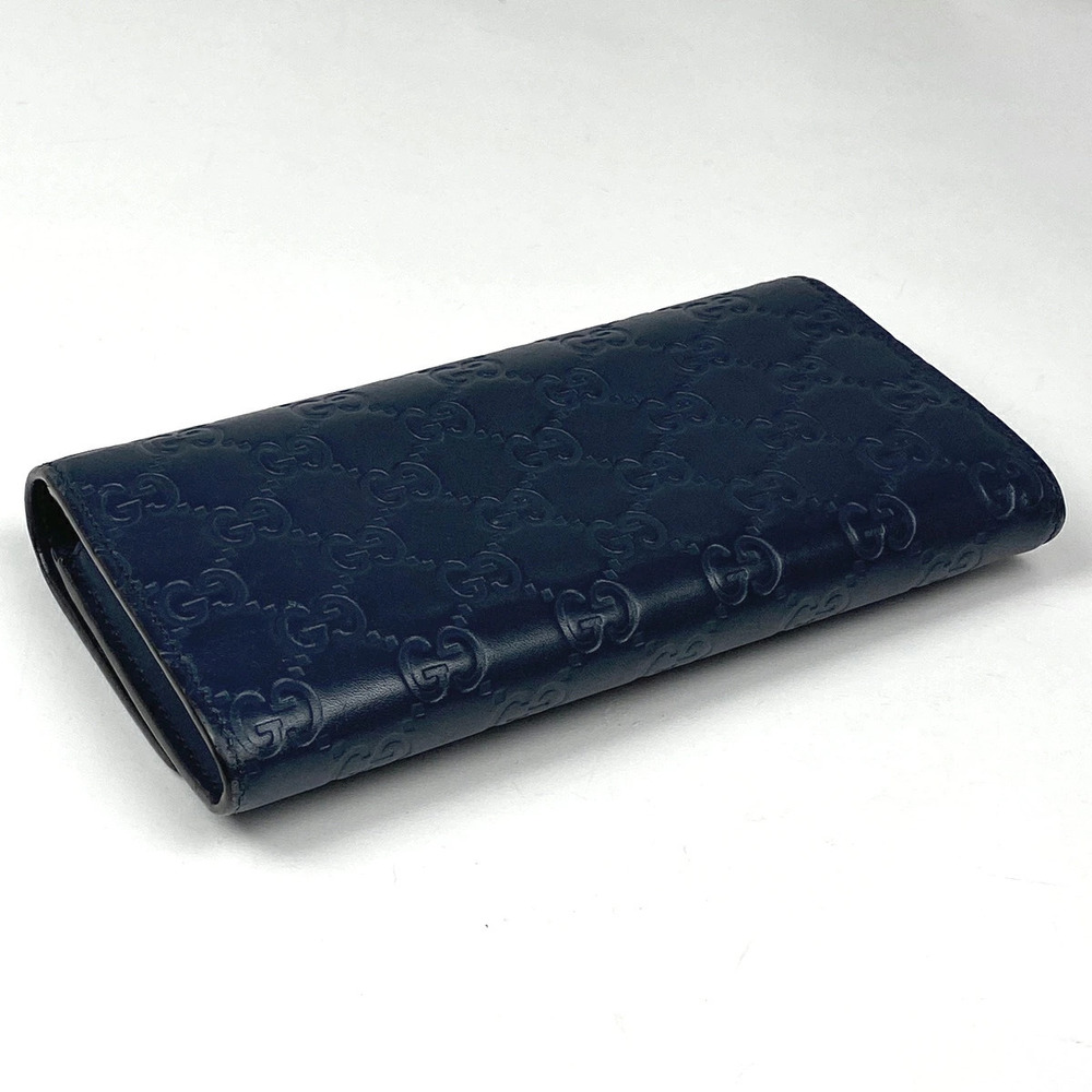 Gucci ssima Wallet Leather fold Long Shima Navy Signature ssima Bi Blue